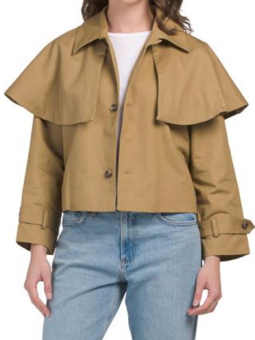 ✨Caroline Constas Olive Cropped Cape-Detail Trench Jacket NWT Size L